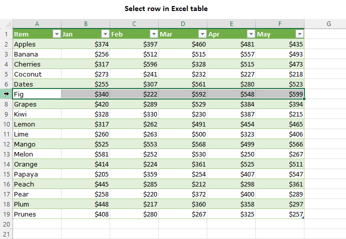 How to select rows and columns in Excel