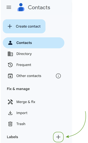 The plus icon next to the Labels section in the Gmail navigation menu.