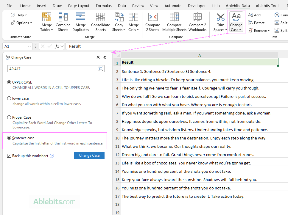 Use the Change Case tool to convert text to sentence case.