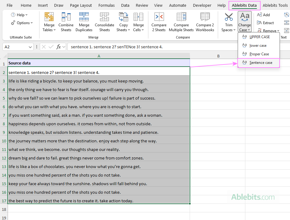 Change text to sentence case in Excel in a click.
