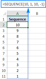 Formula to Make a decreasing sequence in Excel