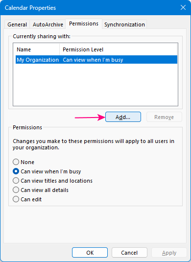 Invite someone to access your Outlook calendar.
