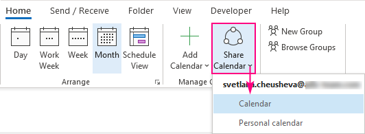 Share calendar in Outlook