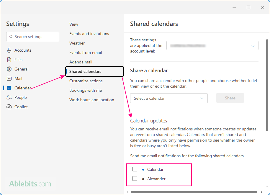 Turn off email notifications from a shared Outlook calendar.