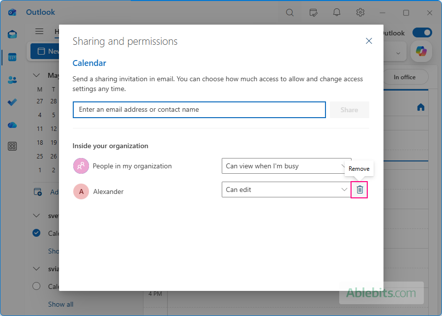 Stop sharing Outlook calendar.