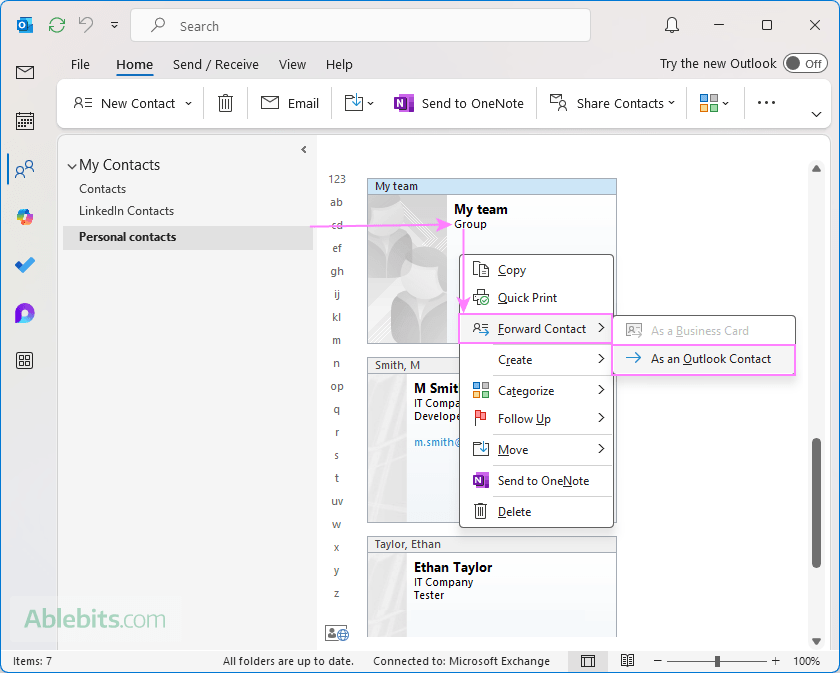 Share a contact list in Outlook.