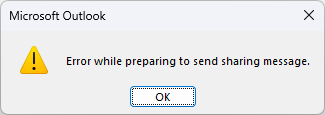 Error when sharing Outlook contacts outside your organization.