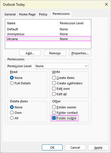 Give the Folder visible permission in classic Outlook.