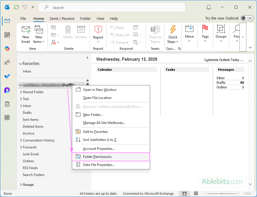 Folder permissions in classic Outlook