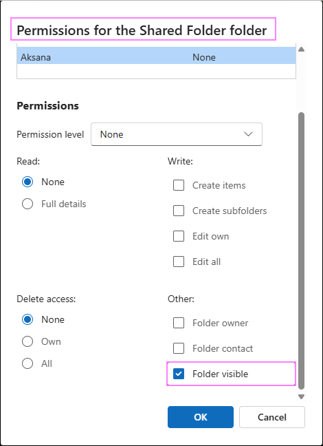 Set Folder Visible permissions for the parent folder.