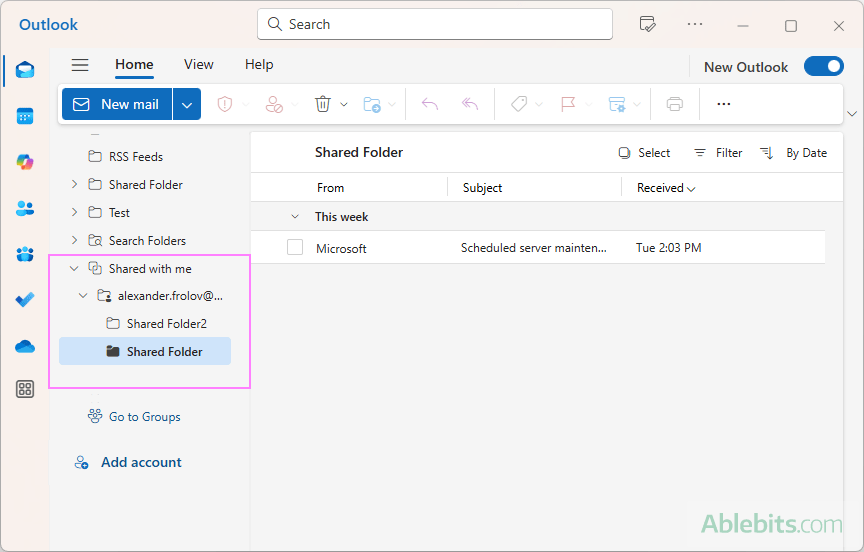 Access shared folders in the new Outlook.