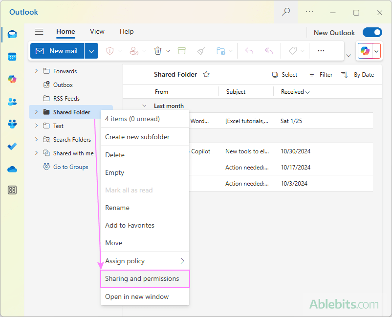 Share a folder in Outlook.