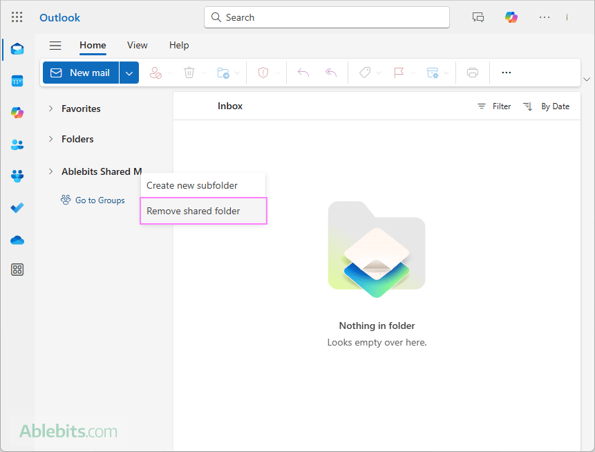 Removing the shared mailbox from Outlook on the web.