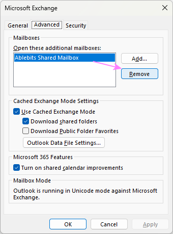 Remove the shared mailbox from the Outlook desktop app.