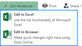 Choose to edit in Excel or in browser.
