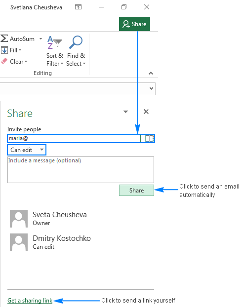 Sharing a workbook in Excel 2016