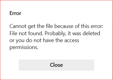 An error that the file can’t be pasted as it is not found