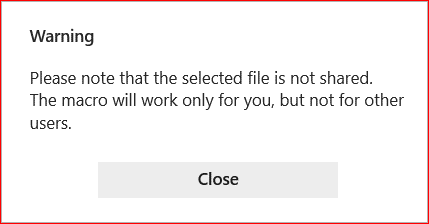 Warning that the file is not shared