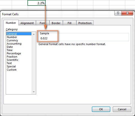 Viewing the real value behind percentage formatting in Excel