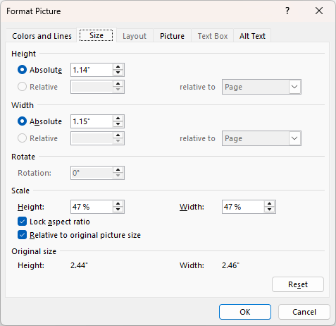 Adjust the signature image size and other properties.