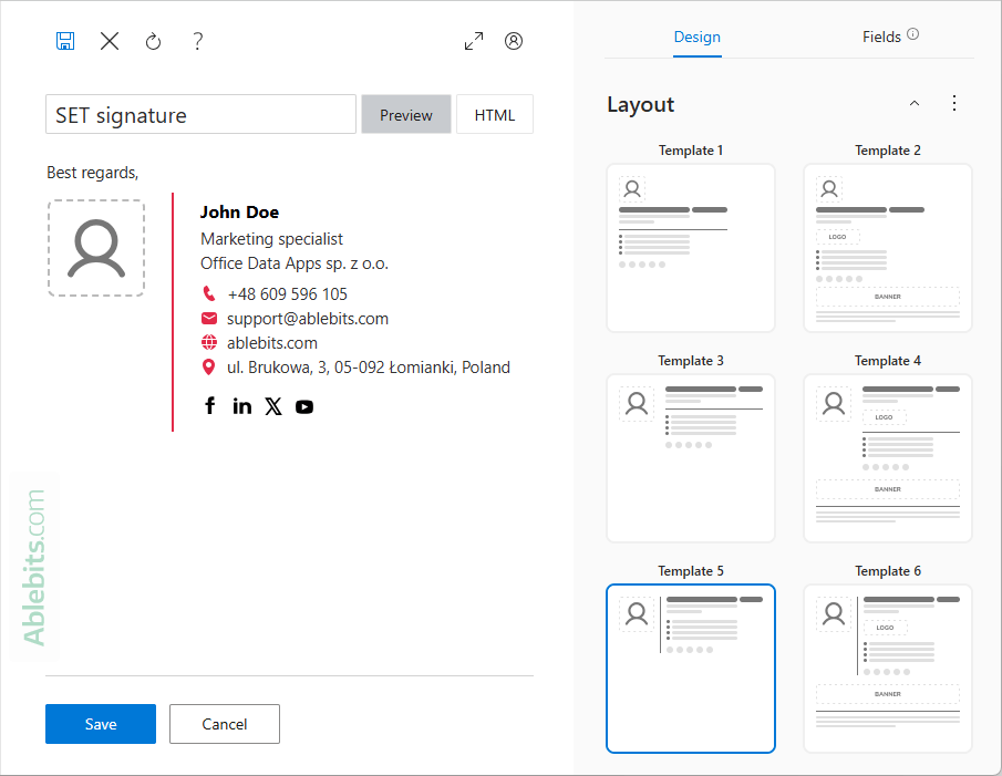 Select a template for your Outlook email signature.