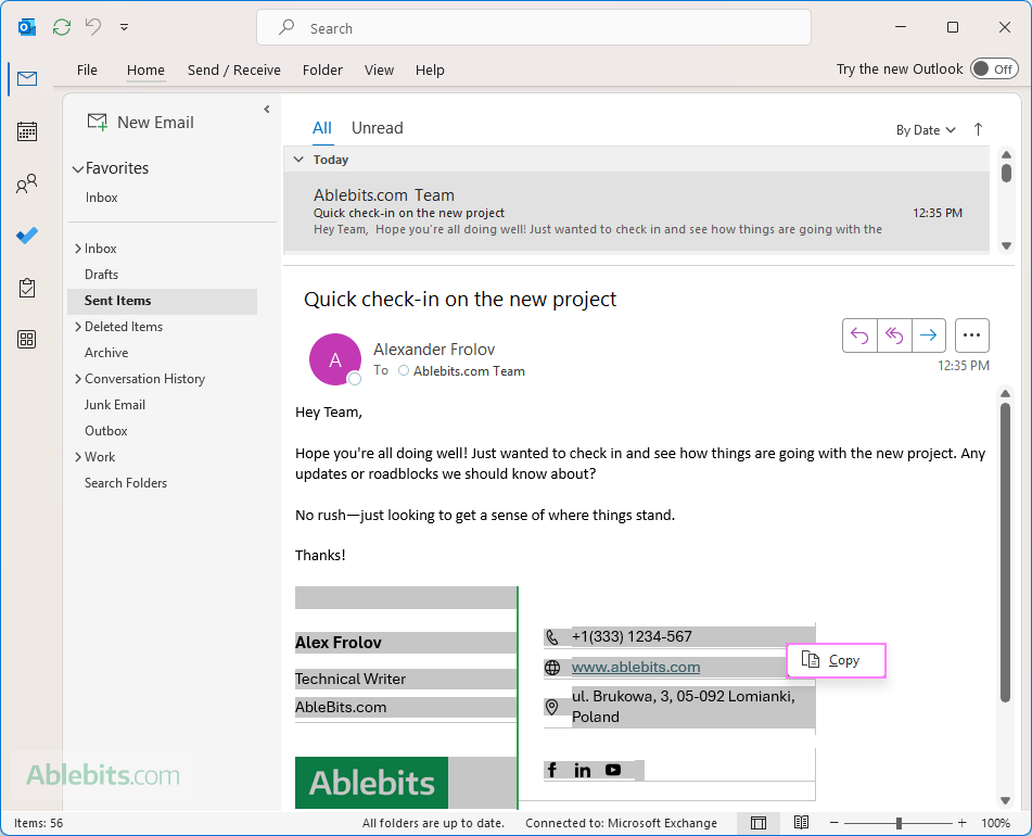 Copy a signature from an email.