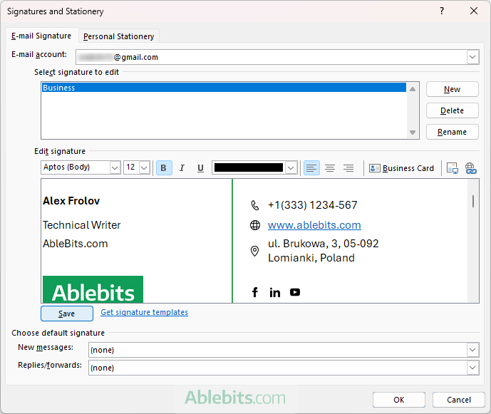 Paste the copied signature into the editor.