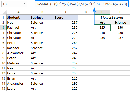 SMALL IF in Excel get Nth smallest value with criteria