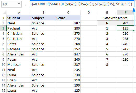 SMALL IF in Excel get Nth smallest value with criteria