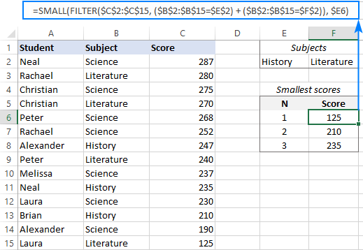 SMALL FILTER formula with two OR criteria