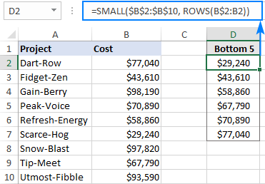 A SMALL formula to get bottom 5 values