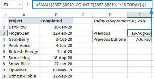 A formula to find a prior date closest to today
