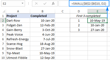SMALL formula to get the earliest 3 dates