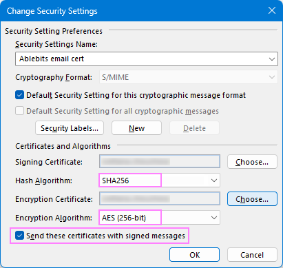 Configure the S/MIME certificate in Outlook.