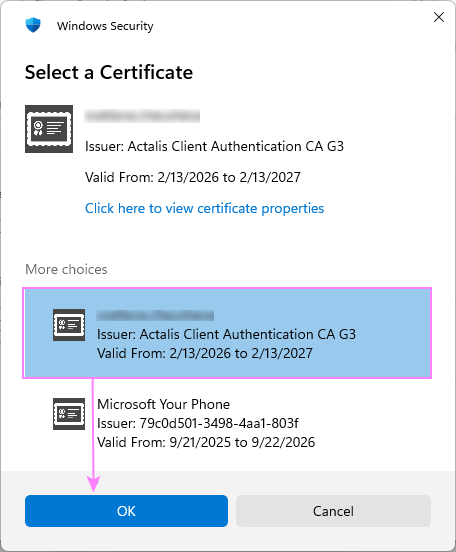 Select a valid email certificate.