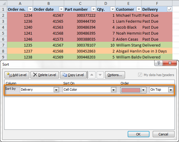 How to filter and sort cells by color in Excel