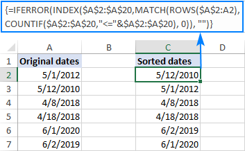 Formula to auto sort dates in Excel