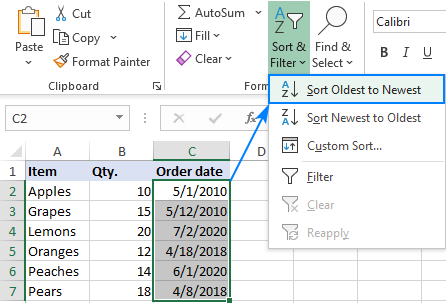 Sorting data by date in Excel
