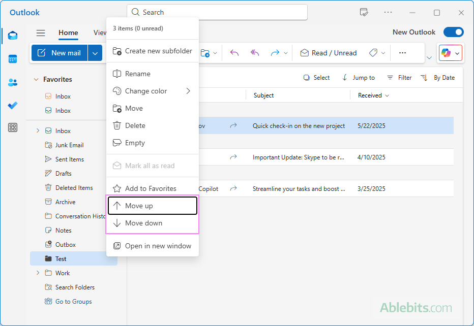 Move folders using Up and Down buttons. Move folders using Up and Down buttons.