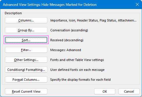 Access the advanced sorting options in Outlook.