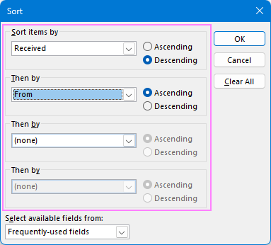 Set up multi-level sorting for Outlook emails.