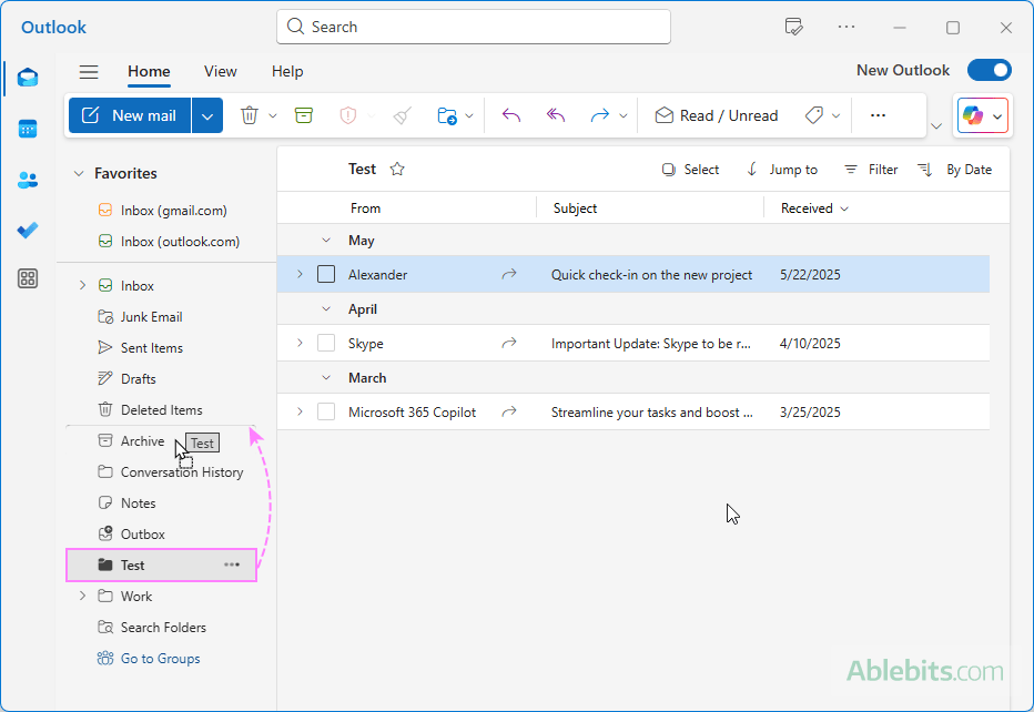 Drag Outlook folders to reorder them. Drag Outlook folders to reorder them.
