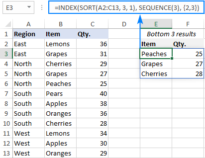 Get 3 bottom values sorted from smallest to largest.