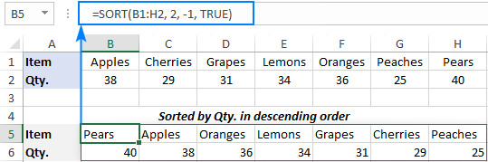 Excel formula to sort data by column