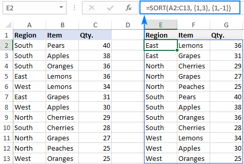 Multi-level sort in Excel with formula