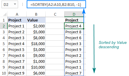 Excel SORTBY function