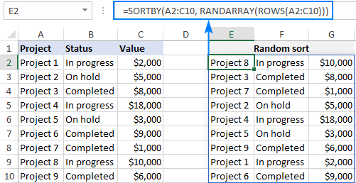 Formula to randomly sort data in Excel keeping the rows together