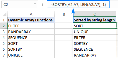 Formula to sort cells by string length