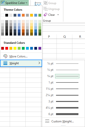 Changing the sparkline color and line width