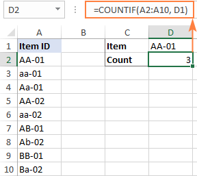 Excel formula to count cells with specific text